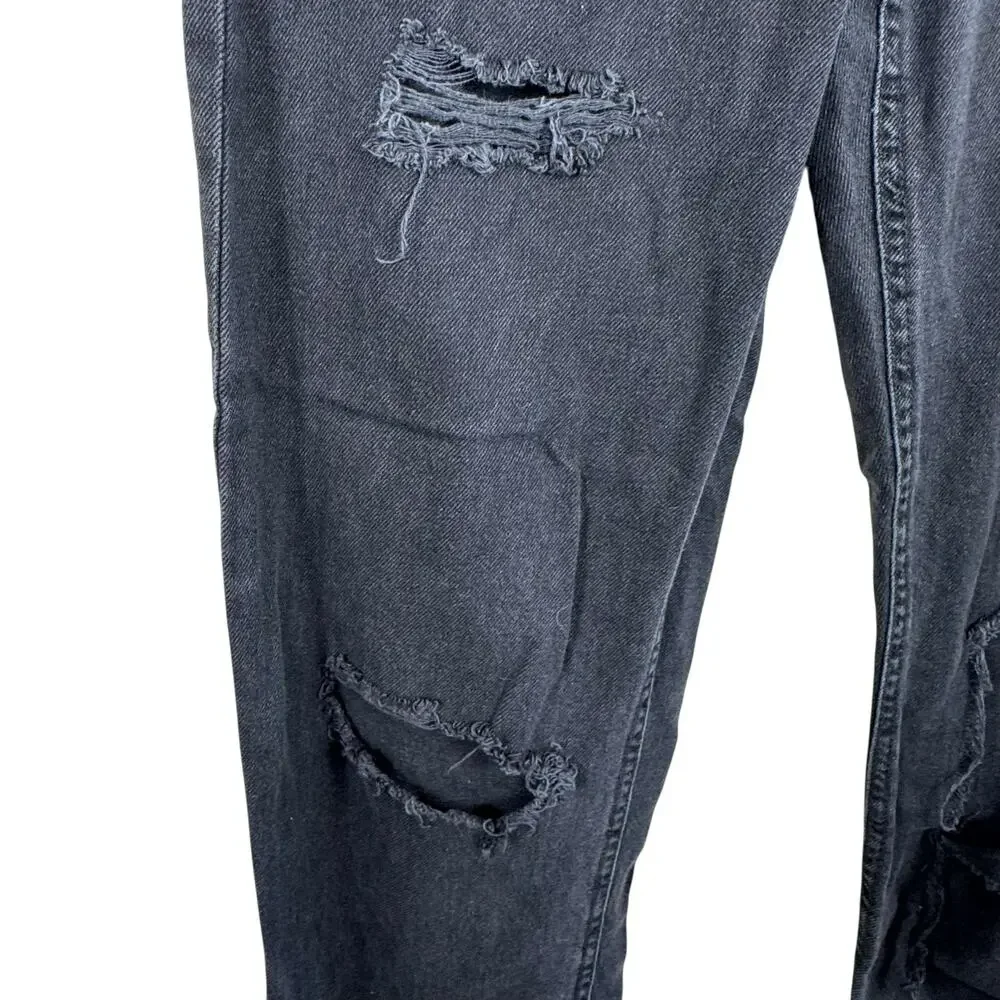 Aeropostale 90s Baggy Black Cotton High Rise Distressed Button Fly Jeans Retro 4